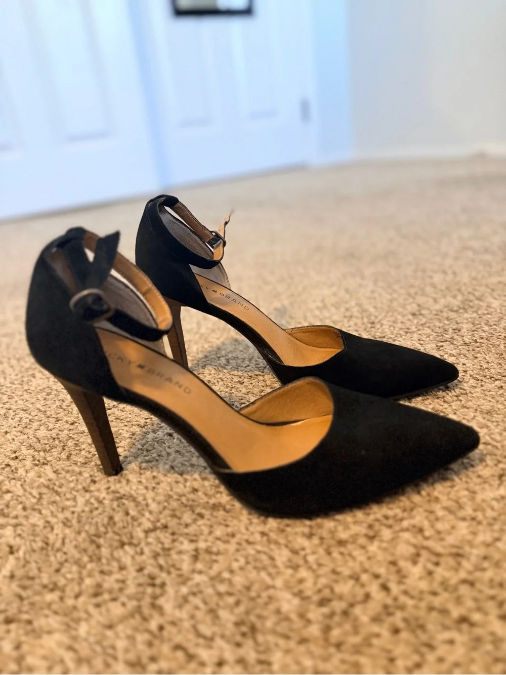 Lucky Brand Black Pointed-Toe Ankle-Strap Heels